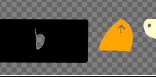 Before: a black rectangle with an unwanted loop-shaped hole traced into it, and an orange piece with a hand-drawn arrow traced into it.