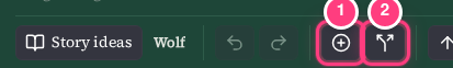 The tool bar with the Wolf selected and two numbered buttons: add a feature (1) and break into parts (2).