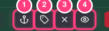 The four attachment point buttons with numbers: attach mode (1), label point (2), clear point (3) and show or hide points (4).