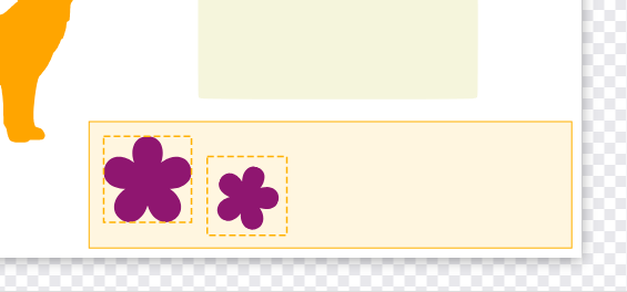 A pale yellow selection box being dragged around the two purple flowers at the bottom of the page.